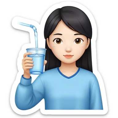Chinese girl holding a water cup sticker