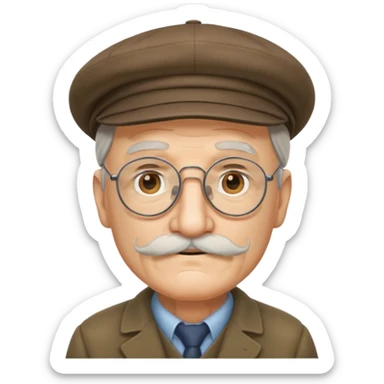 emoji of a great-grandfather, very old man, wearing a flat cap, mustache, glasses sticker