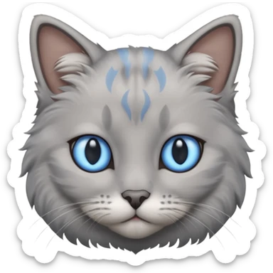 a gray cat with blue eyes on its FOREHEAD sticker