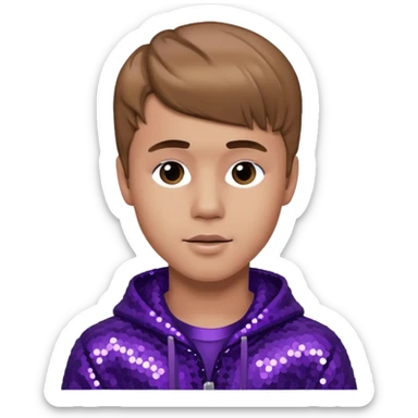 Justin Bieber with light brown hair, dark purple sequin outfit sticker