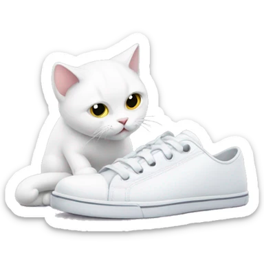 a white cat cleans shoes sticker