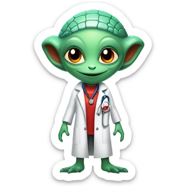 Reptilian alien woman, red crest, is a doctor sticker