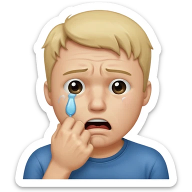 Crying man with his fist holding to his mouth sticker