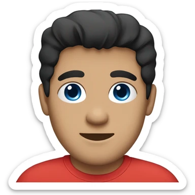 man, red t-shirt, black hair, light skin, blue eyes sticker