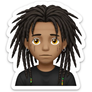 Dark-haired boy with medium-sized dreadlocks that cover part of his face and piercings sticker