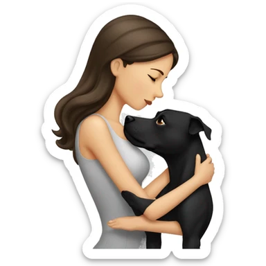 Brunette kissing big black pitbull dog sticker