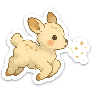 soft vanilla cloud doe with rosy cheeks, floating and blowing sparkles, ghibli style sticker
