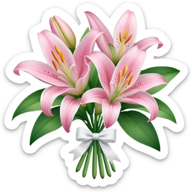 bouquet of baby pink lilies with white bow sticker