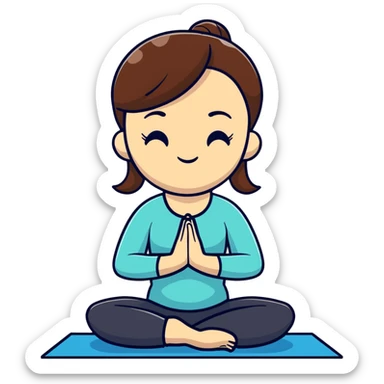 White girl with brown hair doing yoga meditation for self care sticker