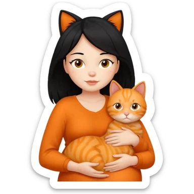 pregnant black hair woman with orange cat sticker
