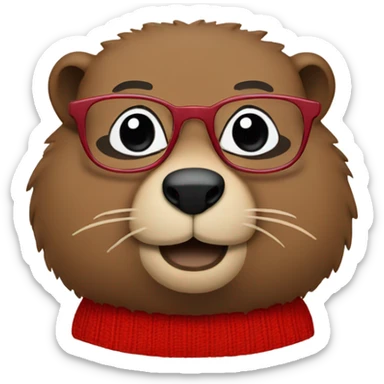 groundhog in a red sweater and glasses hands on side sticker