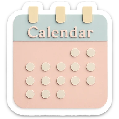 Add the word 'Calendar' in a soft pastel, gentle font at the top of the calendar box, keeping the paper craft style and cozy look. sticker