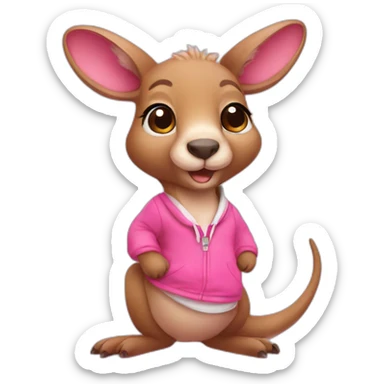 Pink haired kangaroo with cute pink clothes sticker