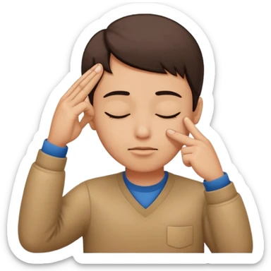 Una persona tocándose la cabeza por la 100 con un dedo índice y los ojos serrados  sticker