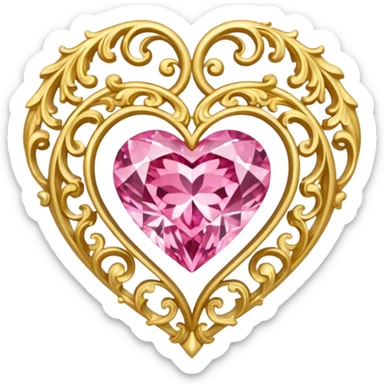  gold and pink diamond rococo hearts sticker