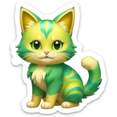 Green and Yellow Electrike-Amaura-Aurorus-Shiny-glorp-cat-fusion  sticker