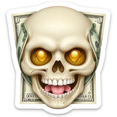 exaggerated White Skull Emoji Face with Tongue and Money sticker