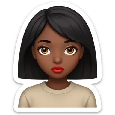 Dark skin gurl with black hair, big lips m, dark brown eye, octagon face shape and chinky eyes no red lipstick  sticker