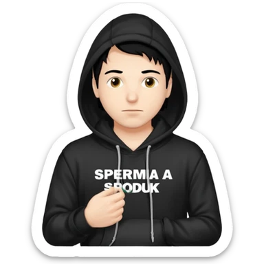 chce by to byla taka emotka 🙍‍♂️
chlopaka z czarnymi losami i czarna bluza z biaty.m
napisem "sperma na srodku" i zeby od boku byla czyjas inna reka ciagnaca za sznurek od
kaptura od bluzy tej pierwszej osobyl sticker