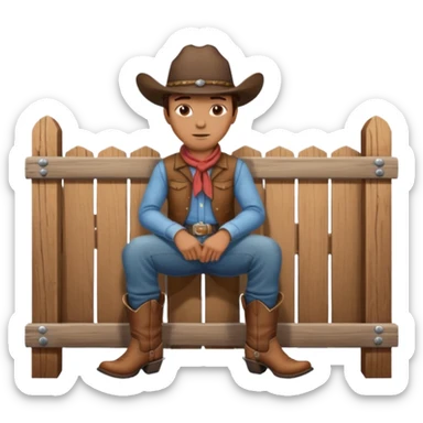 A calm cowboy leaning on a fence, dusty boots, hat tipped forward.
 sticker