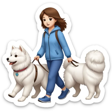 Brown long hair girl walking Samoyed sticker
