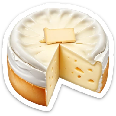 cinematic-realistic-brie-cheese-emoji,-featuring-a-creamy gooey center,-soft-ripened-cheese-with-a-delicate white rind-rendered-with-lifelike-detail-and-inviting,-natural-lightingwith a slide showing the gooey center sticker