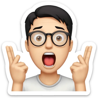 a guy with dark black hair and glasses having his mouth dramatically wide open sticker