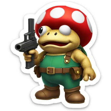 Toad Mario with gun sticker