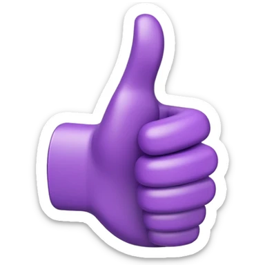 3D emoji of a purple hand showing thumbs up, soft lighting, playful and modern, branded style sticker