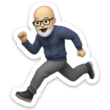bald guy with glasses and a grey beard doing a jump sticker