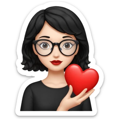 niña con pelo corto ondulado color negro con lentes negros y tenga un corazon en la mano sticker