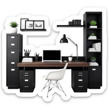 A Black and White styled Home Office desk sticker
