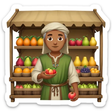 merchant in medieval time with fruit stand sticker