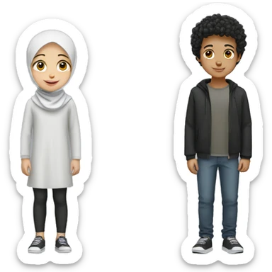 White Young boy with curly black hairs with girl wear a hijab  sticker