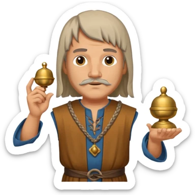a white merchant in medieval time with a bell in his hand sticker