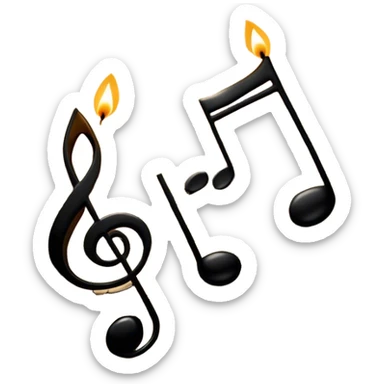 Cinematic Realistic Music Notes, crisp black ink on vintage sheet music, slightly curled edges, soft candlelight casting subtle shadows, glowing with an artistic and nostalgic charm. sticker