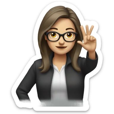white brunette female, wearing glasses, making a salute gesture sticker