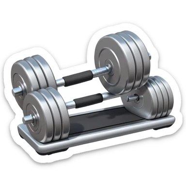 Two heavy dumbbells side by side on the floor in front of a treadmill sticker