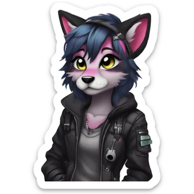 Edgy cute modern punk techwear anthro furry sona by Falvie, LiLaiRa, AngieWolf sticker