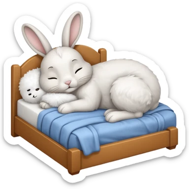 cartoon rabbit sleeping soundly in a big bed by itself with its eyes closed sticker