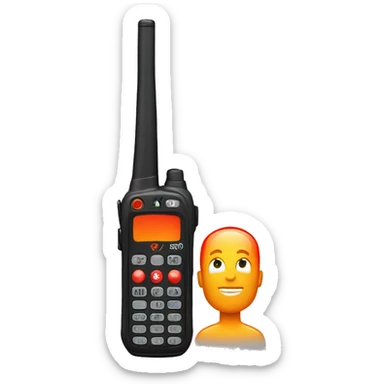 black walkie talkie with red-orange button on side sticker