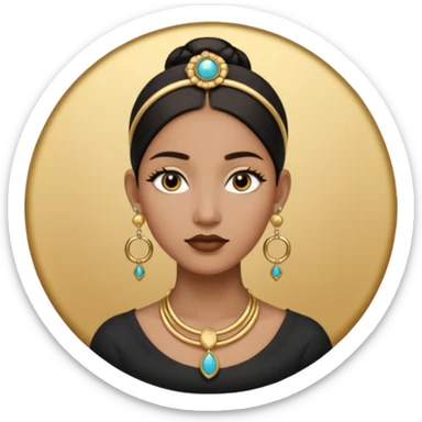 une personne de face avec des detail des accessoirs dans un rond  sticker