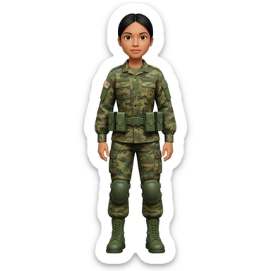 Filipino female army soldier bdu camo with green combat boots no plate carrier and no belt no knee pads long sleeve sticker