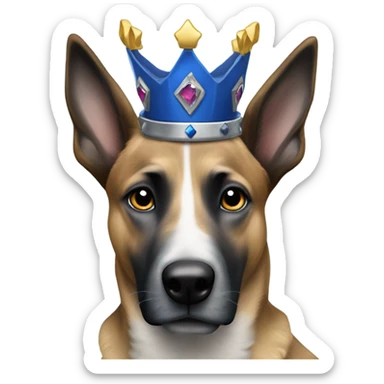 A malinois dark blue merle color with a crown on his head sticker
