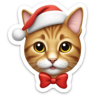 Cat with a Santa hat on its head and a cute red bow  sticker