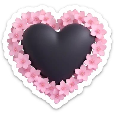 goth sakura heart, black heart with soft pink sakura petals, gentle glow, dreamy and delicate sticker