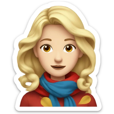 Blonde girl with blue eyes in red scarf with falling leaves  sticker