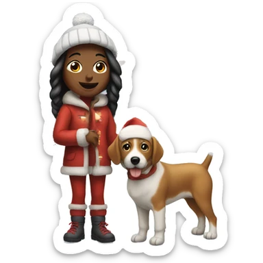 Girl with her dog in a Christmas village  sticker