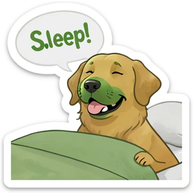 Golden retriever with speech bubble saying sleep well sticker