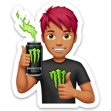 Monster energy man holding a can and a thumbs up with red hair sticker